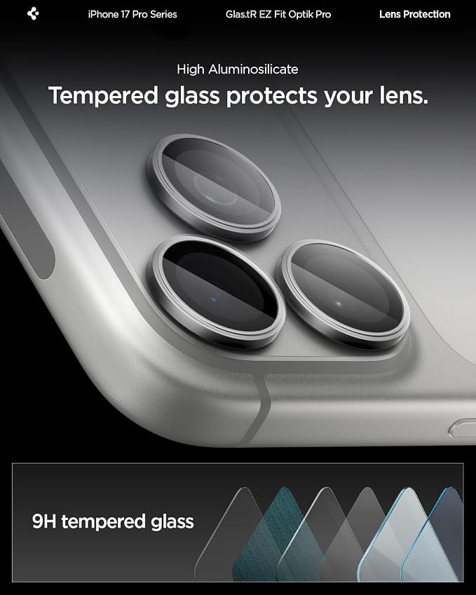 Spigen Camera Lens Screen Protector [GlasTR EZ Fit Optik Pro] Designed for iPhone 17 Pro Max | iPhone 17 Pro [Case Friendly] - Gray [2 Pack]