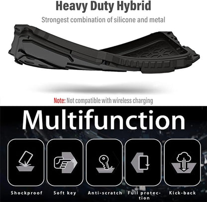 Armor Phone Case for iPhone 14 Pro Max Military Grade Cover 360 Full Protection Heavy Duty Hybrid Metal Bumper Built-in Silicone Shockproof with Screen Protector - Black + Red