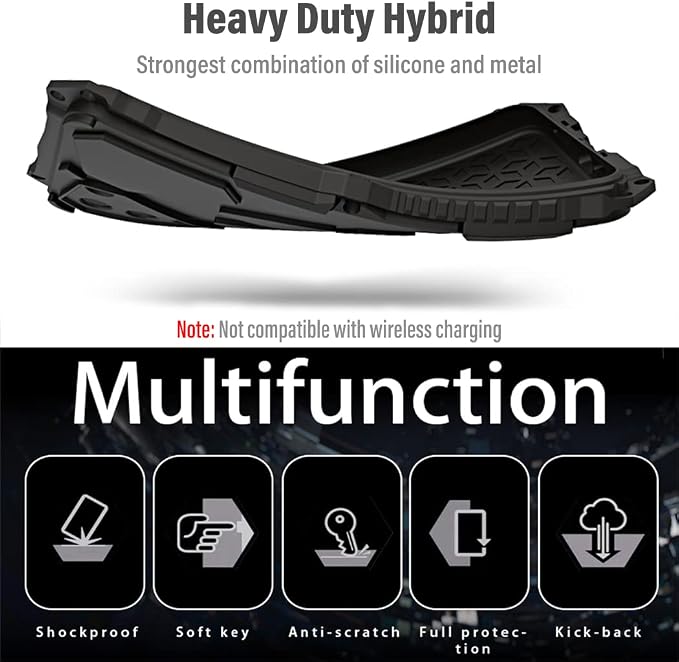 Armor Phone Case for iPhone 14 Pro Max Military Grade Cover 360 Full Protection Heavy Duty Hybrid Metal Bumper Built-in Silicone Shockproof Dustproof with Screen Protector - Black