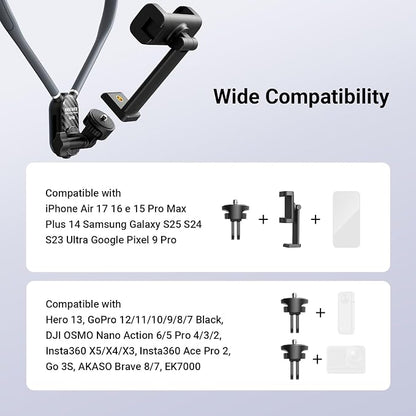 NEEWER Neck Phone Holder, Quick Release Adjustable Bed Cell Phone Action Camera Chest Mount Accessories Kit Compatible with iPhone DJI Insta 360 Samsung for POV Vlogging Video Recording, GP48