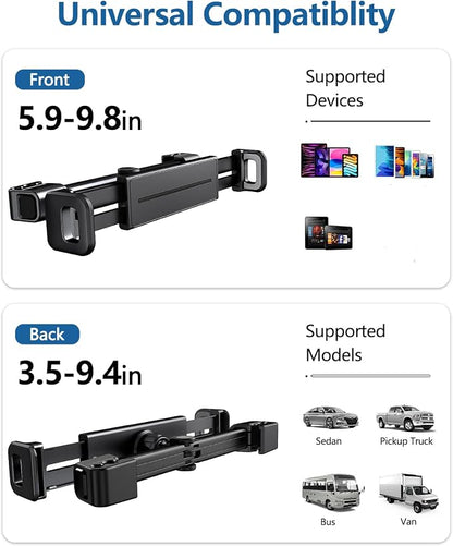 Car Headrest Backseat Mount,Phone/Tablet Car Holder,360°Rotation,Solid & Steady,Car Trip Essentials,Adjustable Back Seat Tablet Holder,Compatible for All 4"-11" Tablets,iPad,Cellphones,
