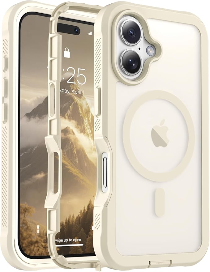jaroco Magnetic for iPhone 17 Case, [Compatible with MagSafe][Military Grade Drop Protection][Heavy Duty Protection][Non-Slip][Shockproof] 2-Layer Durable Bumper Phone Case 6.3''-Antique White