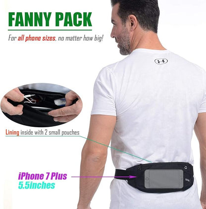 USHAKE Running Belt,Men or Women Ultra Light Bounce Free Waist Pouch Bag Fitness Workout Belt Sport Waist Pack Exercise Waist Bag for iPhone Samsung LG in Running Gym Marathon (BLACK)