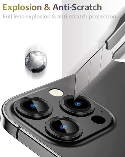 Compatible for iPhone 14 Pro/iPhone 14 Pro Max Camera Lens Protector Metal 9H Tempered Glass Camera Cover Support LIDAR Scanner, Anti-Explosion (Black)