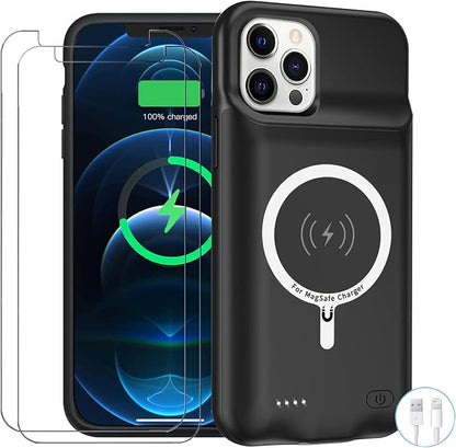 Battery Case for iPhone 12/12 Pro, Enhanced 10000mAh Portable Protective Smart Qi Wireless Charging Case Compatible with iPhone 12/12 Pro (6.1 inch) Rechargeable Extended Battery Charger Cover(Black)