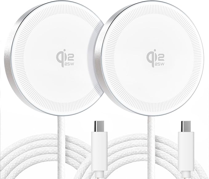25W Qi2.2 Magnetic Wireless Charger: Qi Flat Charging Pad for iPhone 17 16 15 14 13 12 Pro Max, Samsung Galaxy S26 S25, Google Pixel, AirPods-Slim Portable for Travel, Office, Bedside (White, 2-Pack)