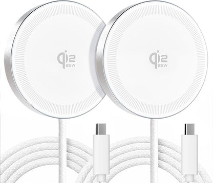 25W Qi2.2 Magnetic Wireless Charger: Qi Flat Charging Pad for iPhone 17 16 15 14 13 12 Pro Max, Samsung Galaxy S26 S25, Google Pixel, AirPods-Slim Portable for Travel, Office, Bedside (White, 2-Pack)