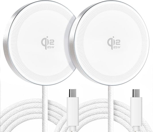 25W Qi2.2 Magnetic Wireless Charger: Qi Flat Charging Pad for iPhone 17 16 15 14 13 12 Pro Max, Samsung Galaxy S26 S25, Google Pixel, AirPods-Slim Portable for Travel, Office, Bedside (White, 2-Pack)