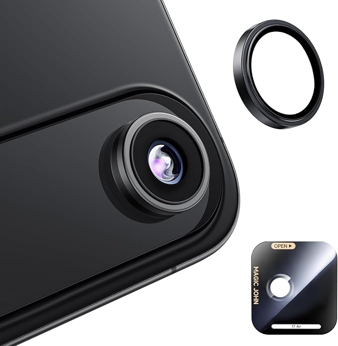 MAGIC JOHN for iPhone Air Camera Lens Protector [Alignment Kit&1:1 Invisible Fit] 9H Aerospace Tempered Glass, Ultra HD, Metal Individual Ring，Case Friendly, Set of 2,Black