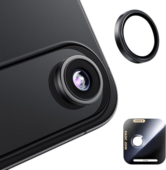 MAGIC JOHN for iPhone Air Camera Lens Protector [Alignment Kit&1:1 Invisible Fit] 9H Aerospace Tempered Glass, Ultra HD, Metal Individual Ring，Case Friendly, Set of 2,Black