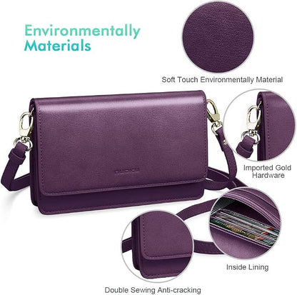 nuoku Women Small Crossbody Bag Cellphone Purse Wallet with RFID Card Slots 2 Straps Wristlet