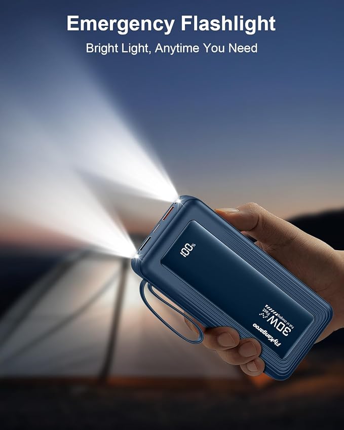 Portable Charger 27000mAh 30W Fast Charging Power Bank | Built-in Cables, LED Display, 6 Outputs & 2 Inputs, USB C Battery Pack, Compatible with iPhone, Samsung, Google
