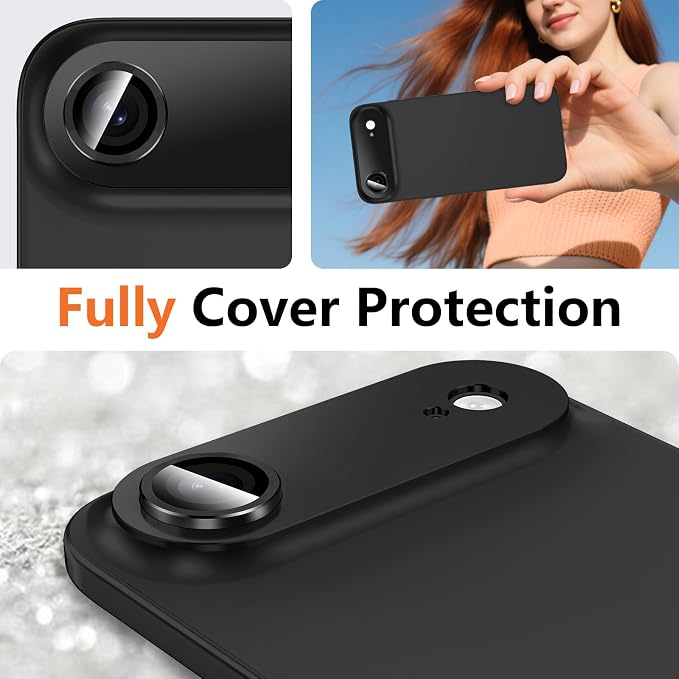 for iPhone 17 Air Camera Lens Protector, [Military Grade Shatterproof] [Strong Adsorption] [Case Friendly] Full Coverage Metal Aluminum Alloy 9H Tempered Glass Camera Screen Cover, Black
