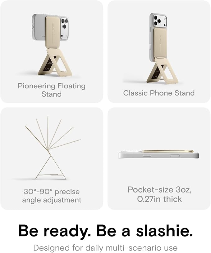 MOFT Phone Tripod Stand Selfie Stick for iPhone, Multi-Angles iPhone Stand, Lightweight & Portable Phone Holder, Strong Magnets, MOVAS Vegan Leather, Earthen Beige (Without Card Slot)