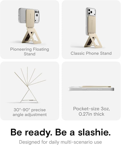 MOFT Phone Tripod Stand Selfie Stick for iPhone, Multi-Angles iPhone Stand, Lightweight & Portable Phone Holder, Strong Magnets, MOVAS Vegan Leather, Earthen Beige (Without Card Slot)