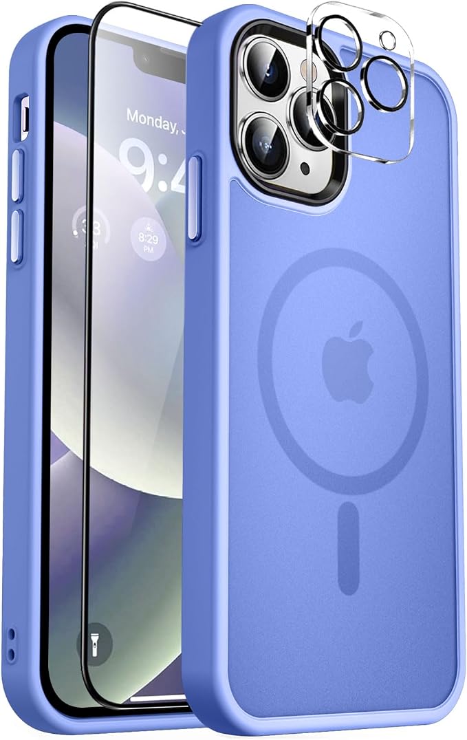 MOCCA Strong Magnetic for iPhone 12 Pro Max Case,[Compatible with Magsafe][Glass Screen Protector+Camera Lens Protector] Slim Thin Shockproof Cover Phone Case for iPhone 12 Pro Max 6.7",Blue