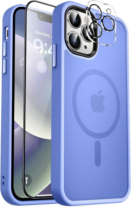 MOCCA Strong Magnetic for iPhone 12 Pro Max Case,[Compatible with Magsafe][Glass Screen Protector+Camera Lens Protector] Slim Thin Shockproof Cover Phone Case for iPhone 12 Pro Max 6.7",Blue