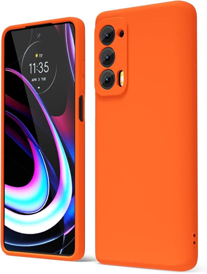 oakxco for Motorola Moto Edge 2021/Edge 2021 5G UW Phone Case Liquid Silicone, Neon Bright Solid Color, Thin Slim Soft Rubber Gel Matte TPU Plain Simple Cover for Women Girl Cute, Orange