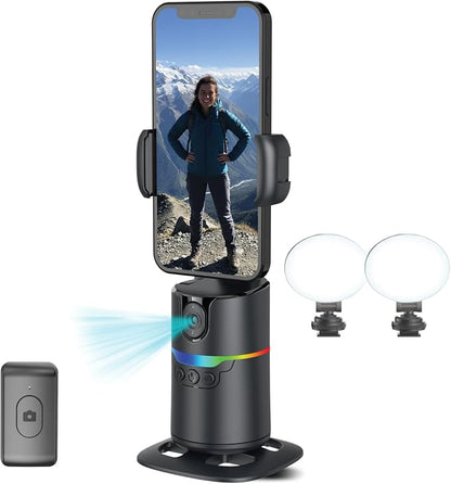 Auto Face Tracking Tripod 360° Rotating Phone Holder for iPhone, Smart AI Motion Tracking Tripod with Remote & Gesture Control, No App, Rechargeable Stand for Video Recording, TikTok, Content Creator