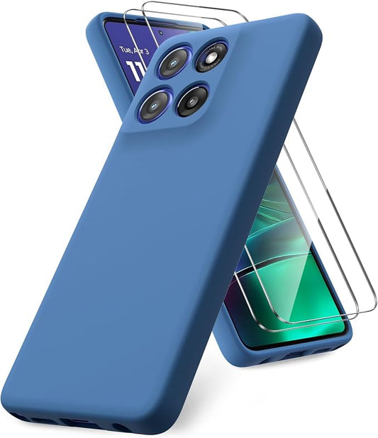 Case for Motorola Moto G Stylus 5G 2025, 2 Pack Tempered Glass Screen Protectors, Soft TPU Liquid Silicone Shockproof Gel Case-Blue