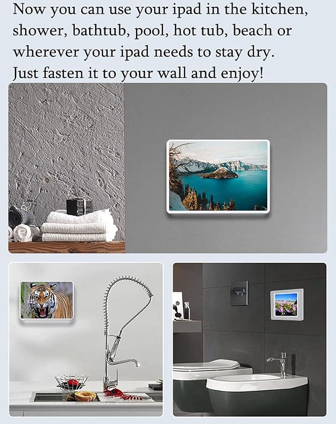 Shower Tablet Holder Waterproof Compatible with Ipad, Wall Mounted Bathroom Tablet Case Rotation,Adhesive Touchable Cradle with Glass Mirror Anti-Fog Screen for Kitchen 12.9 inches Luxury