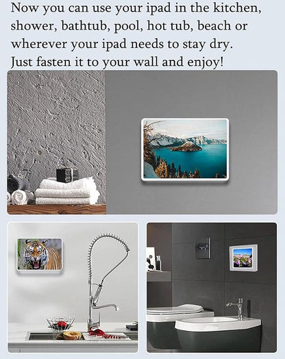 Shower Tablet Holder Waterproof Compatible with Ipad, Wall Mounted Bathroom Tablet Case Rotation,Adhesive Touchable Cradle with Glass Mirror Anti-Fog Screen for Kitchen 12.9 inches Luxury
