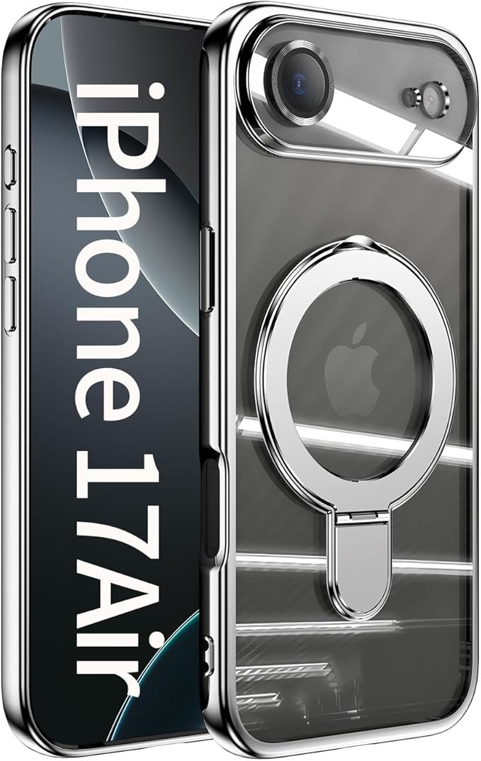 LXK Magnetic Invisible Stand for iPhone 17 Air Case 6.5" Compatible with MagSafe, Military-Grade Protection, with Camera Protector, Clear Scratch-Resistant Back Cover for iPhone 17 Air - Cloud White