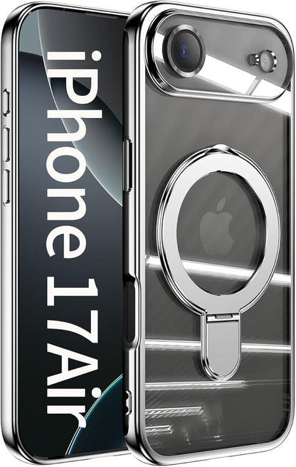 LXK Magnetic Invisible Stand for iPhone 17 Air Case 6.5" Compatible with MagSafe, Military-Grade Protection, with Camera Protector, Clear Scratch-Resistant Back Cover for iPhone 17 Air - Cloud White