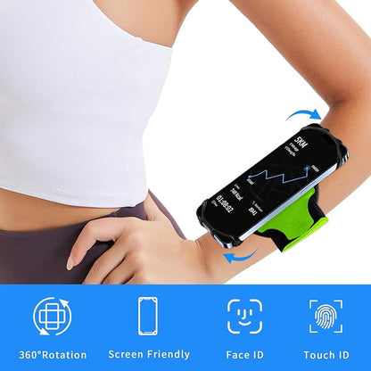 Wristband Running Phone Holder for 4~6.5‘’ Phone, 360°Rotation & Detachable Sports Phone Armband Running for iPhone 17/16/15/14/13/12/Pro/Pro Max/XS/XR/X/8/7/6/Plus, Green