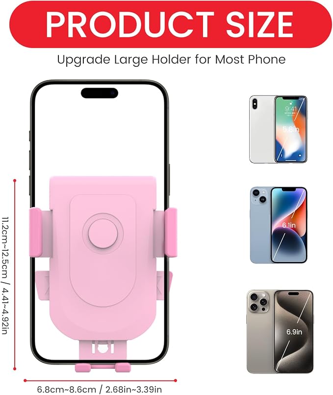Baby Stroller Phone Holder, Bike Phone Holder, Shopping Cart, Motorcycle Phone Mount, Golf Cart, Push Cart, Treadmill, Universal- iPhone, Cell Phone Clamp (Pink)