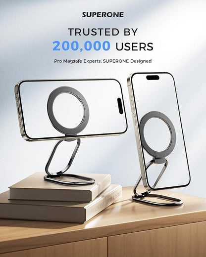 [2025 Upgraded] Mag Safe Phone Ring Holder, SUPERONE Adjustable Magnetic Kickstand & Removable Phone Grip Compatible with Wireless Charging Only for iPhone 17 &16 & 15 & 14 & 13 & 12 Series - Black