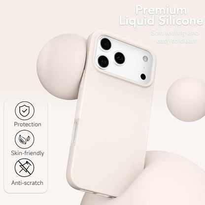 for iPhone 17 Pro Case Silicone Compatible with Magsafe Case, Ultra Slim Thin Magnetic Phone Cases Mag Safe, Cute Soft Rubber Gel TPU Matte Wireless Charging Cover for Women, Beige Stone Cream