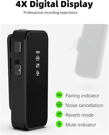 Rythflo Wireless Lavalier Microphone for iPhone 15 & Android with Noise Cancellation, 100ft Transmission, 18H Battery Life, USB Type-C Wireless Lapel Microphone for Video Recording, Vlog, Streaming