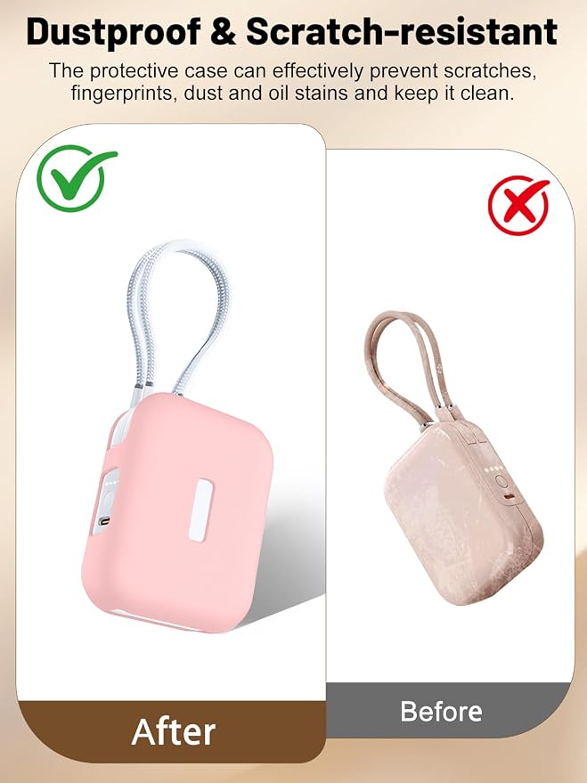 Silicone Protective Case Compatible with TORRAS EasyGo Power Bank 45W Ultra-Fast Charging 10000mAh, Full-Body Protective Cover with Precise Cutouts, Shockproof & Scratch-Resistant Sleeve (Pink)