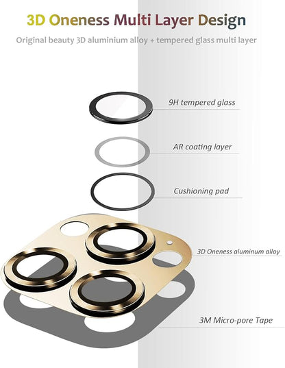 Compatible for iPhone 14 Pro and iPhone 14 Pro Max Camera Lens Protector Metal Plus Tempered Glass Screen Camera Cover Gold