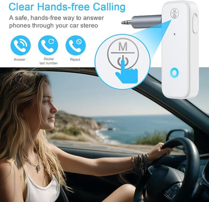 JXTZ Bluetooth Aux Adapter for Car, 2 in 1 Bluetooth Transmitter Receiver for Hands-Free Call, Noise Cancelling 3.5mm AUX Wireless 5.3 Receiver for Car Home Audio System Headphones White
