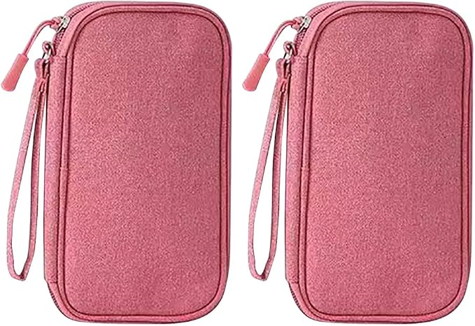 GSHLLO 2 Pcs Travel Charger Organizer Bags Waterproof Electronic Storage Pouch Portable Charging Cable Carry Case Small Power Bank Organizing Bag Compact Tech Accessories Pouch with Zipper Pink