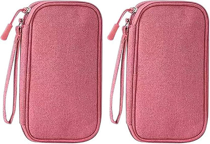 GSHLLO 2 Pcs Travel Charger Organizer Bags Waterproof Electronic Storage Pouch Portable Charging Cable Carry Case Small Power Bank Organizing Bag Compact Tech Accessories Pouch with Zipper Pink