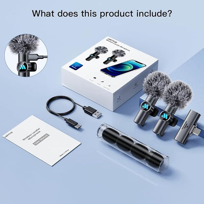 2pcs Lavalier Wireless Microphone for iPhone 15/16/Android Video Recording,Mini Microphone for Game Live Streaming,interviews,YouTube,TikTok,Vlog