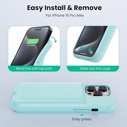 Battery Case for iPhone 15Pro Max, Upgrade 8600mah Portable Slim Battery Charging Case, 15W Fast Charging Rechargeable Protective Extended Charger Cover for iPhone 15 Pro Max (6.7 inch)-Green