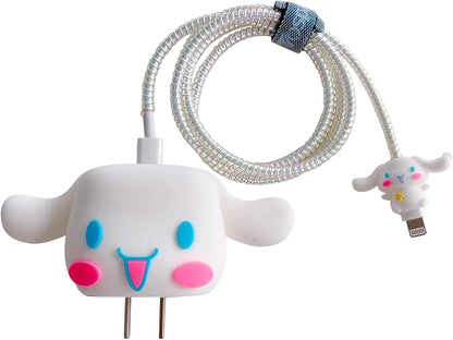 3D Cute Cartoon Charger Protector Case - Compatible for Apple 20W USB-C Power Adapter and Lightning Cable, No.12(4 in1)