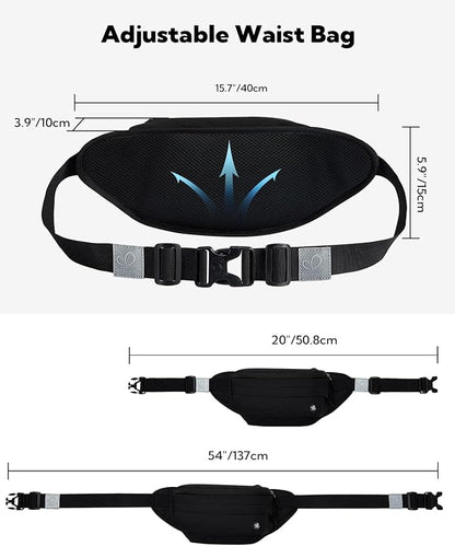 WATERFLY Running Belt Fanny Pack: Runner Marathon Jogging Waist Pack Sport Workout Exercise Fitness Phone Holder Belt for Men Women Jogger Slim Waistband Black
