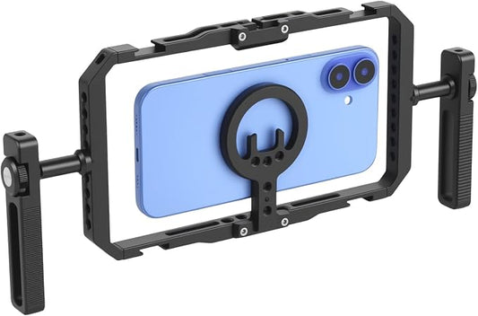 UTEBIT Universal Quick Release Phone Cage, Smartphone Video Rig Kit with Handles, Aluminum Handheld Filmmaking Vlogging Case Stabilizer for Videomaker, for iPhone 17/16/15, for Android Phones, Samsung