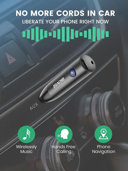 Bluetooth Aux Adapter for Car, Wireless Bluetooth 5.0 Audio Receiver with 3.5mm Jack for Vehicle Truck Home Stereo Speaker Headphone Music Streaming, Handsfree Calling, [1 Piece]