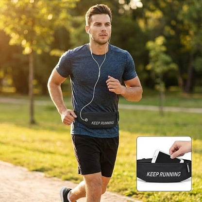 Slim Running Waist Pack for Women Men, Large Capacity Waist Belt with Organized Compartments, No-Bounce Secure Fit for Cycling, Hiking, Climbing Adventure & Reflective Safety Night Running - Black