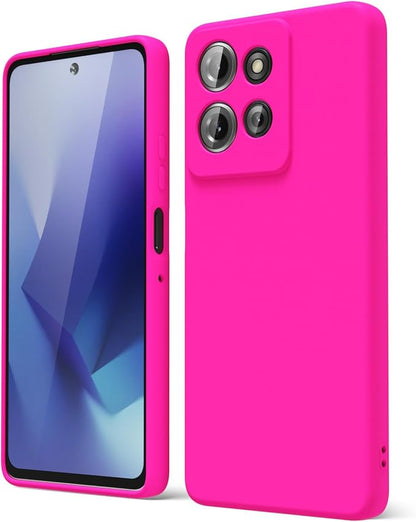 oakxco for Motorola Moto G Power 2025 Case Liquid Silicone, Cute Thin Slim Soft Rubber Gel for Women Men, Smooth Matte TPU Plain Bright Color Girly Case with Camera Cover, Fluorescent Neon Hot Pink