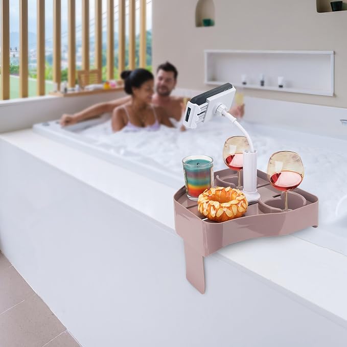 Hot Tub Table Tray with Adjustable Phone Holder, Inflatable Hot Tub Accessories with 2 Drink Holders, Fits Outdoor Inflatable Spa/Pool, Idea Gifts for Women and Parents