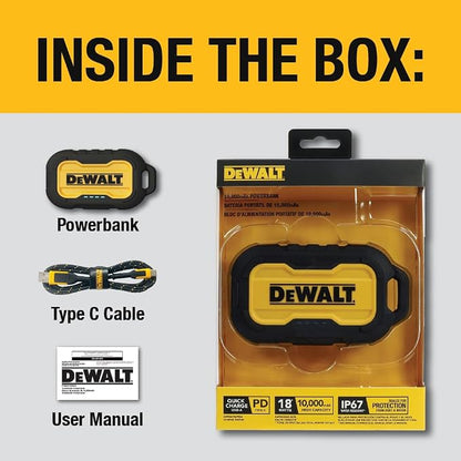 DEWALT Heavy Duty Portable Charger, Power Bank, Travel Worksite 10,000 mAh Battery Pack with USB-C Port for iPhone 17/16 Plus Pro Max, iPhone 15/14/13, Samsung Galaxy