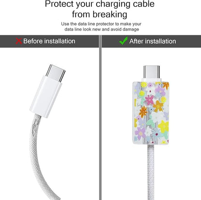 Lovmooful Compatible for iPhone 18W/20W USB-C Charger Cover Clear Lovely Flower Floral Design Soft Charger Protector Cute Cable Case Saver Protector for Girls Women-Color Flower