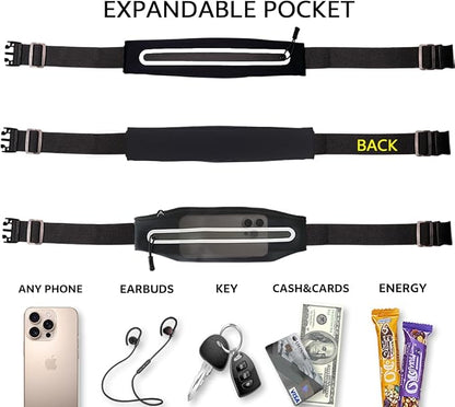 Slim Running Belt Fanny Pack for Women Men,Running phone holder,Running Waist Pouch bag for Workout Jogging,Money belt,Runner Gear Accessories(Black)